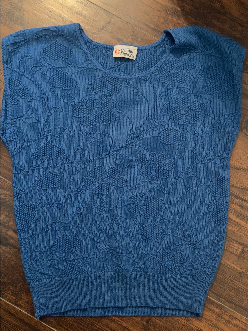 Vtg Cristin Stevens Women's Textured Scoop Neck Sweater - Deep Blue